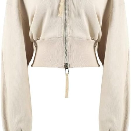 Cropped Hoodie Women Zip Up Long Sleeve Sweatshirts Casual Fashion Hooded Workout Jacket Crop Top