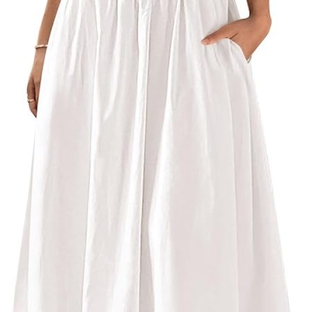 Women Smocked Maxi Dresses  Summer Beach Sundress Casual Spaghetti Strap Swing A Line Long Flowy Dress