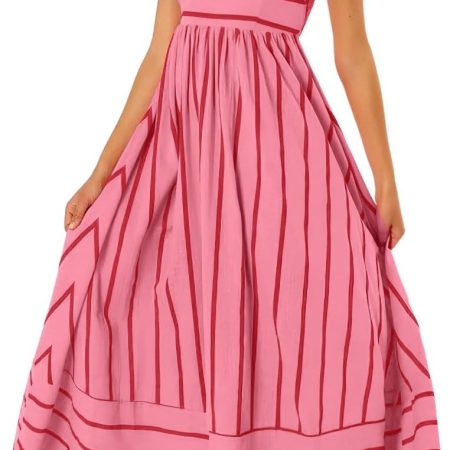 Women Striped Back Smocked Maxi Dress Sexy Spaghetti Strap Cut Out Flowy Swing Long Dress