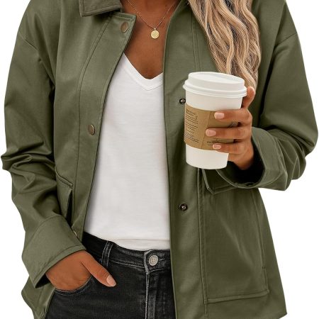 Jackets for Women Fall Fashion  Lightweight Coat Button Down Cropped Shackets With Pockets