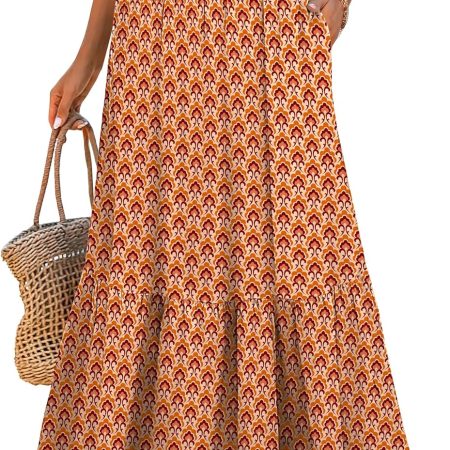 Maxi Skirts for Women  Summer  Long Flowy Floral Elastic High Waist Skirt Casual Travel Skirt with Pockets