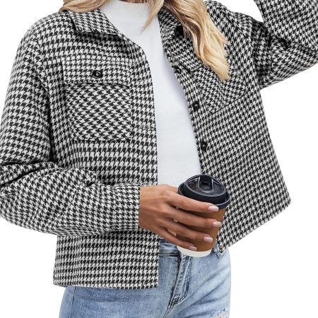 Flannels for Women Cropped Shacket Jacket Fashion Plaid Button Down Shirt  Fall Coat Tops